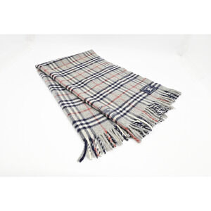 Burberry Scarf Muffler Gray Check Navy and Red Women Men Authentic Wool